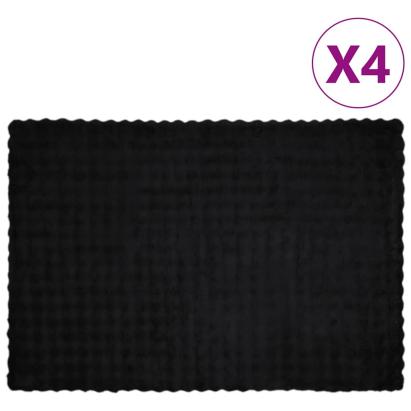 Pătură din Blană sintetică de Iepure 4 pcs Negru 150 x 220 cm GartenMobel Dekor