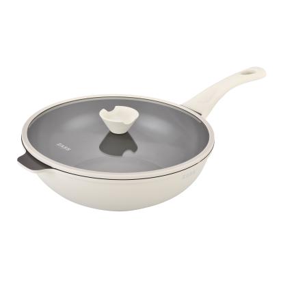 TIGAIE TIP WOK DIN ALUMINIU TURNAT SUB PRESIUNE SI ACOPERIRE CERAMICA CU CAPAC DIN STICLA ? 30 CM ? ZG-ACS 08 CREM ProDesign DailyAppliances