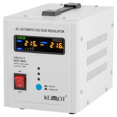 Stabilizator de tensiune KEMOT SER-2000, 2000 VA, 230 V ±5%, transformator toroidal, functie DELAY si afisaj LED SafetyGuard Surveillance