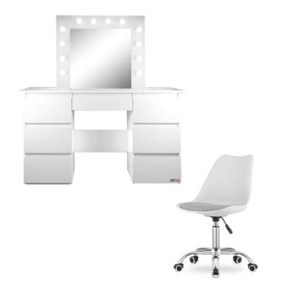 Masa de toaleta/machiaj + scaun Alba, alb, cu oglinda si LED-uri, Vanessa, 130x43x143 cm GartenVIP DiyLine