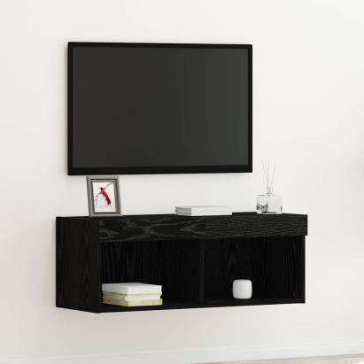 Cabinet TV Pe perete Stejar Negru 80 x 30 x 30 cm Lemn compozit GartenMobel Dekor