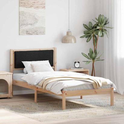 Cadru de pat cu headboard Negru 100 x 200 cm Lemn de pin masiv GartenMobel Dekor