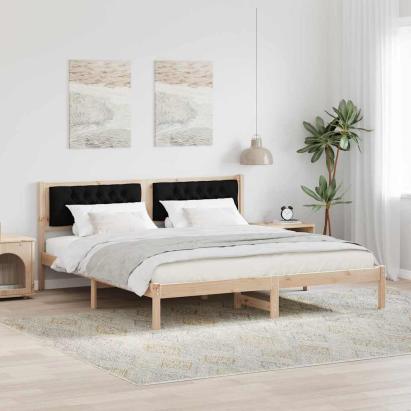 Cadru de pat cu headboard Negru 160 x 200 cm Lemn de pin masiv GartenMobel Dekor