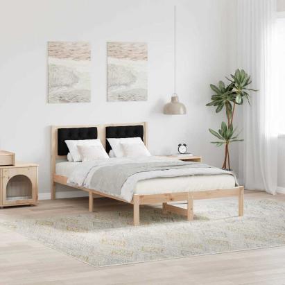 Cadru de pat cu headboard Negru 135 x 190 cm Lemn de pin masiv GartenMobel Dekor