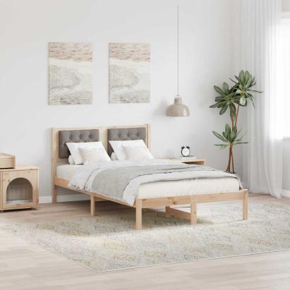 Cadru de pat Gri taupe 135 x 190 cm Lemn de pin masiv GartenMobel Dekor