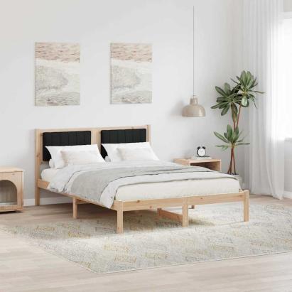 Cadru de pat cu tăblie tapițată cu headboard Negru 135 x 190 cm GartenMobel Dekor