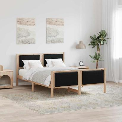 Cadru de pat cu headboard Negru 135 x 190 cm țesătură GartenMobel Dekor