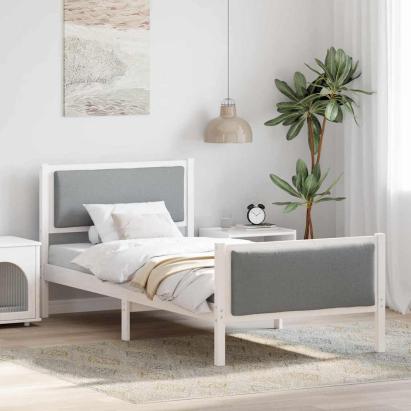 Cadru de pat cu headboard Gri deschis 90 x 190 cm țesătură GartenMobel Dekor