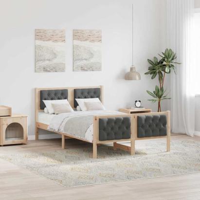 Cadru de pat Gri închis 120 x 200 cm Lemn de pin masiv GartenMobel Dekor