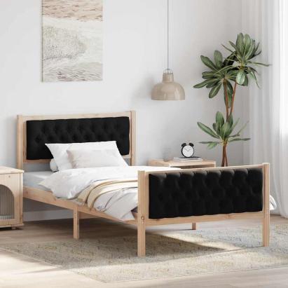 Cadru de pat cu headboard Negru 100 x 200 cm Lemn de pin masiv GartenMobel Dekor