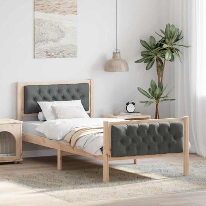 Cadru de pat Gri închis 90 x 190 cm Lemn de pin masiv GartenMobel Dekor