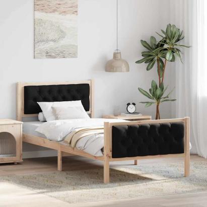 Cadru de pat cu headboard Negru 90 x 190 cm Lemn de pin masiv GartenMobel Dekor