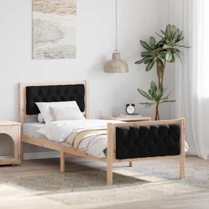 Cadru de pat cu headboard Negru 75 x 190 cm Lemn de pin masiv GartenMobel Dekor