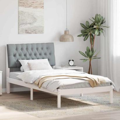 Cadru de pat cu tăblie tapițată cu headboard Alb 100 x 200 cm GartenMobel Dekor