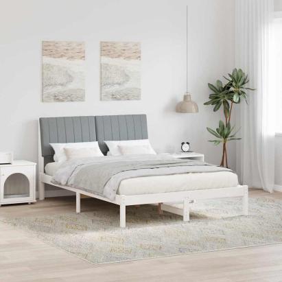 Cadru de pat cu headboard Alb 135 x 190 cm Lemn de pin masiv GartenMobel Dekor