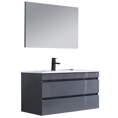 Leziter Mobilier de baie Cube 100 cm cu chiuvetă ceramică 2 sertare cu oglindă 60x100 cm gri antracit Mobalis Homvera