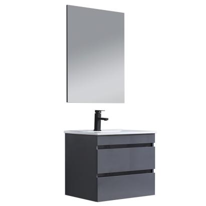 Leziter Mobilier de baie Cube, chiuvetă ceramică 60 cm, oglindă cu 2 sertare, 60x80 cm, gri antracit Mobalis Homvera