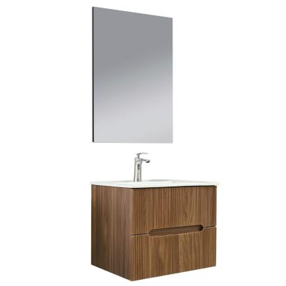 Leziter Mobilier de baie Trent 60 cm cu chiuvetă ceramică (2 sertare) și oglindă 60x80 cm stejar apus de soare Mobalis Homvera