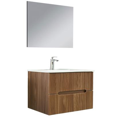 Leziter Mobilier de baie Trent 80 cm cu chiuvetă ceramică (2 sertare) și oglindă 60x80 cm stejar apus de soare Mobalis Homvera