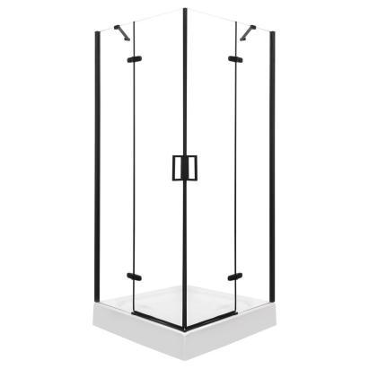 Kerra Cabină de duș pătrată Flow Black cu ușă batantă 80 cm Mobalis Homvera