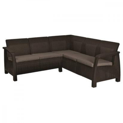 Curver Set de colț de grădină Corfu relax din ratan artificial, maro Mobalis Homvera