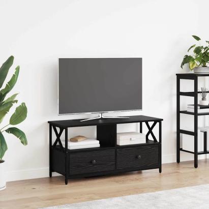 Cabinet TV Stejar Negru 90 x 33 x 45 cm Lemn ingineresc și oțel GartenMobel Dekor