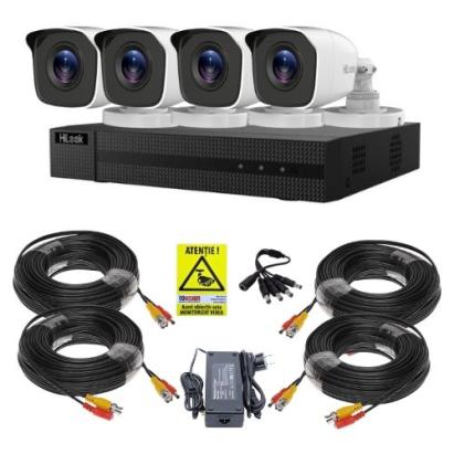 Sistem supraveghere cu detectie vehicul/om Hikvision Hilook, 4 camere 5MP, IR 20m, DVR 4 canale, Vizualizare de pe mobil, Accesorii incluse SafetyGuard Surveillance