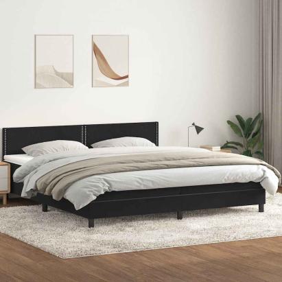Pat box spring cu saltea, negru, 180x210 cm, catifea GartenMobel Dekor
