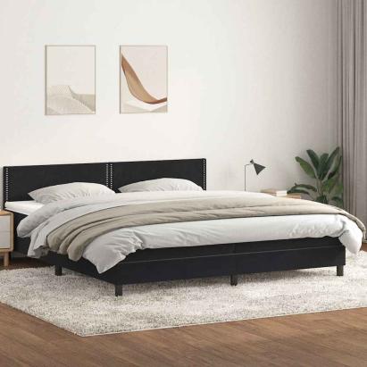 Pat box spring cu saltea, negru, 180x220 cm, catifea GartenMobel Dekor