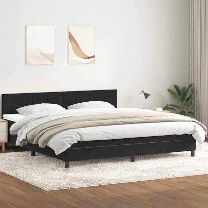 Pat box spring cu saltea, negru, 180x210 cm, catifea GartenMobel Dekor