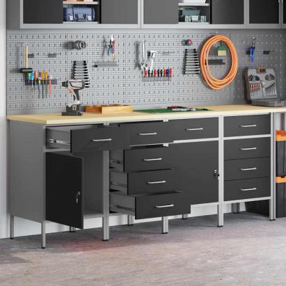 Dulap de lucru cu sertar 4 pcs Negru și Gri 200 x 55 x 85 cm GartenMobel Dekor