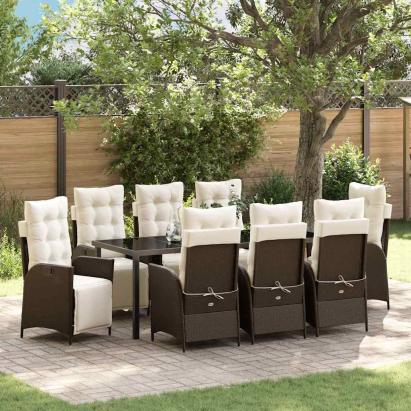 Set de masă pentru grădină 9 pcs Maro Rattan poli GartenMobel Dekor