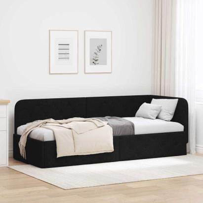 Cadru de pat colțar cu headboard Negru 80 x 200 cm țesătură GartenMobel Dekor