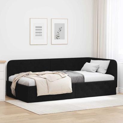 Cadru de pat colțar cu headboard Negru 90 x 190 cm țesătură GartenMobel Dekor