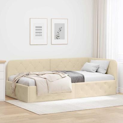 Cadru de pat colțar cu headboard Crem 90 x 200 cm țesătură GartenMobel Dekor