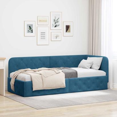 Cadru de pat colțar cu headboard albastru 80 x 200 cm Catifea GartenMobel Dekor
