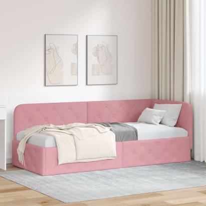 Cadru de pat colțar cu headboard Roz 80 x 200 cm Catifea GartenMobel Dekor