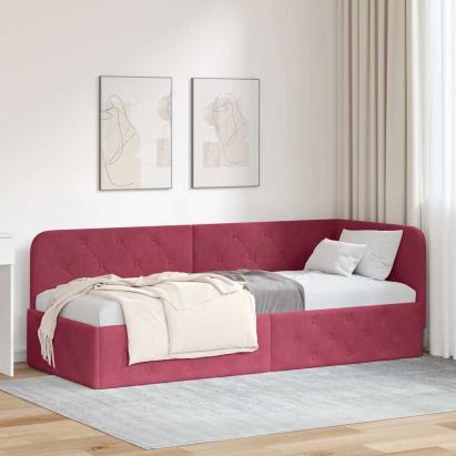 Cadru de pat colțar cu headboard Roșu Vin 80 x 200 cm Catifea GartenMobel Dekor