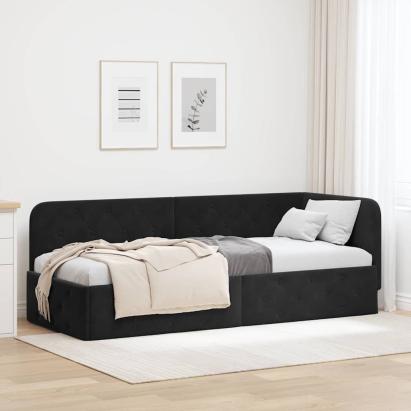 Cadru de pat colțar cu headboard Negru 80 x 200 cm Catifea GartenMobel Dekor