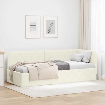 Cadru de pat colțar cu headboard Crem 80 x 200 cm Catifea GartenMobel Dekor