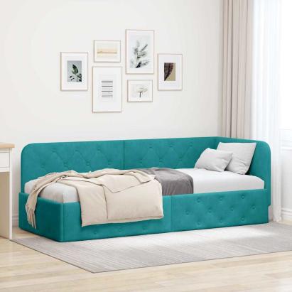 Cadru de pat colțar cu headboard Turcoaz 80 x 200 cm Catifea GartenMobel Dekor