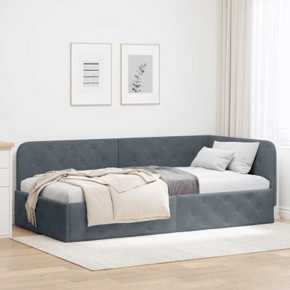 Cadru de pat colțar cu headboard Gri închis 90 x 190 cm Catifea GartenMobel Dekor
