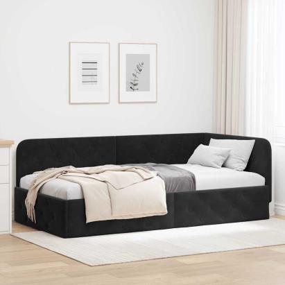 Cadru de pat colțar cu headboard Negru 90 x 190 cm Catifea GartenMobel Dekor