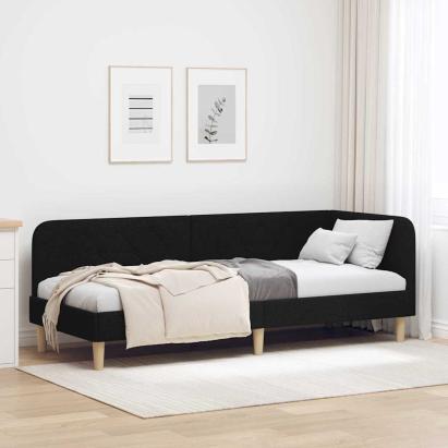 Cadru de pat colțar cu headboard Negru 80 x 200 cm țesătură GartenMobel Dekor