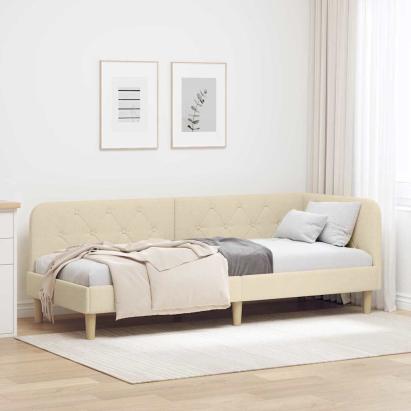 Cadru de pat colțar cu headboard Crem 80 x 200 cm țesătură GartenMobel Dekor