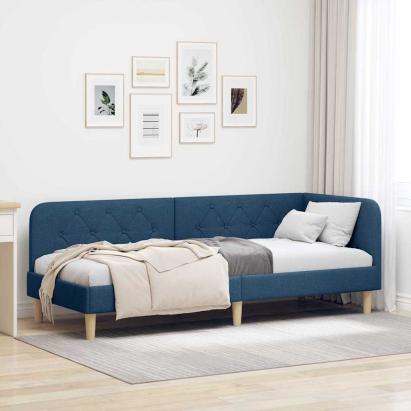 Cadru de pat colțar cu headboard albastru 80 x 200 cm țesătură GartenMobel Dekor