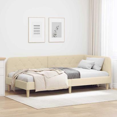 Cadru de pat colțar cu headboard Crem 90 x 190 cm țesătură GartenMobel Dekor