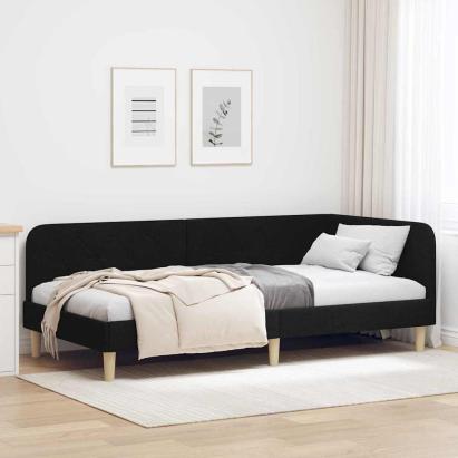 Cadru de pat colțar cu headboard Negru 90 x 200 cm țesătură GartenMobel Dekor