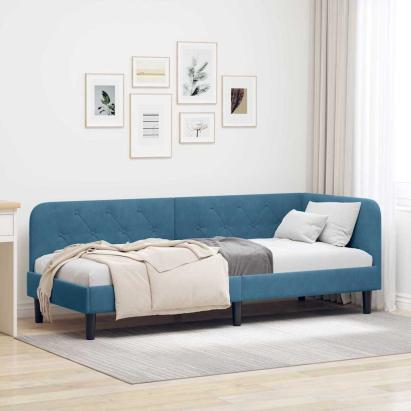 Cadru de pat colțar cu headboard albastru 80 x 200 cm Catifea GartenMobel Dekor