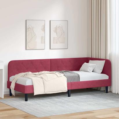 Cadru de pat colțar cu headboard Roșu Vin 80 x 200 cm Catifea GartenMobel Dekor